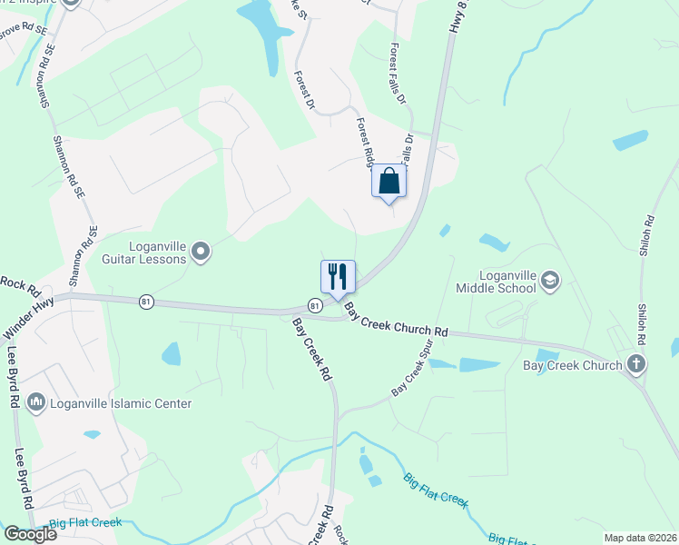 map of restaurants, bars, coffee shops, grocery stores, and more near 2532 Lois Ct in Loganville