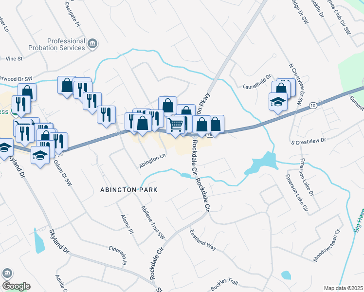 map of restaurants, bars, coffee shops, grocery stores, and more near 1970 Main Street East in Snellville