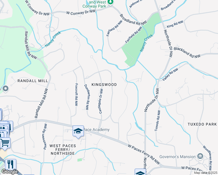 map of restaurants, bars, coffee shops, grocery stores, and more near 3660 Haddon Hall Road Northwest in Atlanta