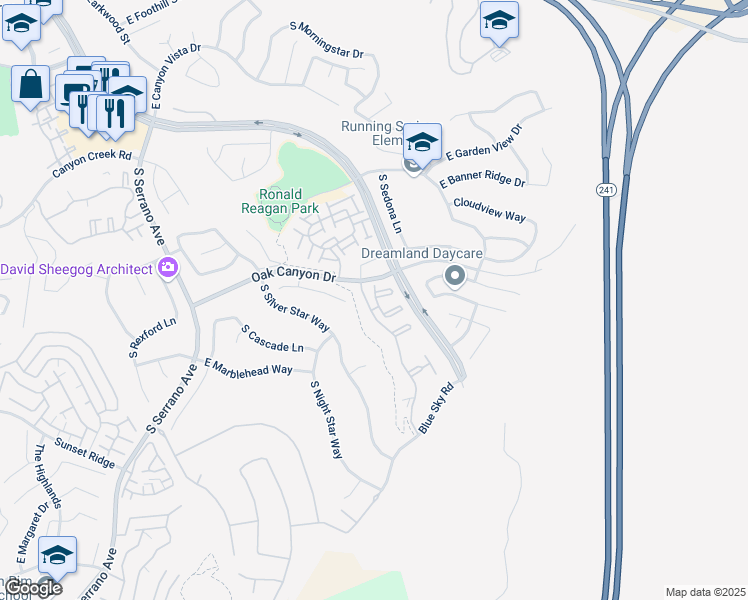 map of restaurants, bars, coffee shops, grocery stores, and more near 922 South Country Glen Way in Anaheim