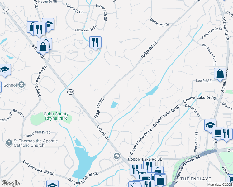 map of restaurants, bars, coffee shops, grocery stores, and more near 4050 Charleston Court Southeast in Smyrna