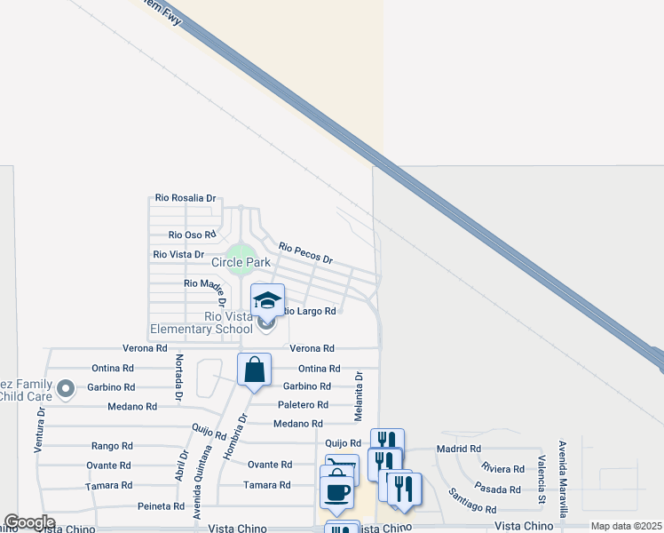 map of restaurants, bars, coffee shops, grocery stores, and more near 67870 Rio Vista Drive in Cathedral City