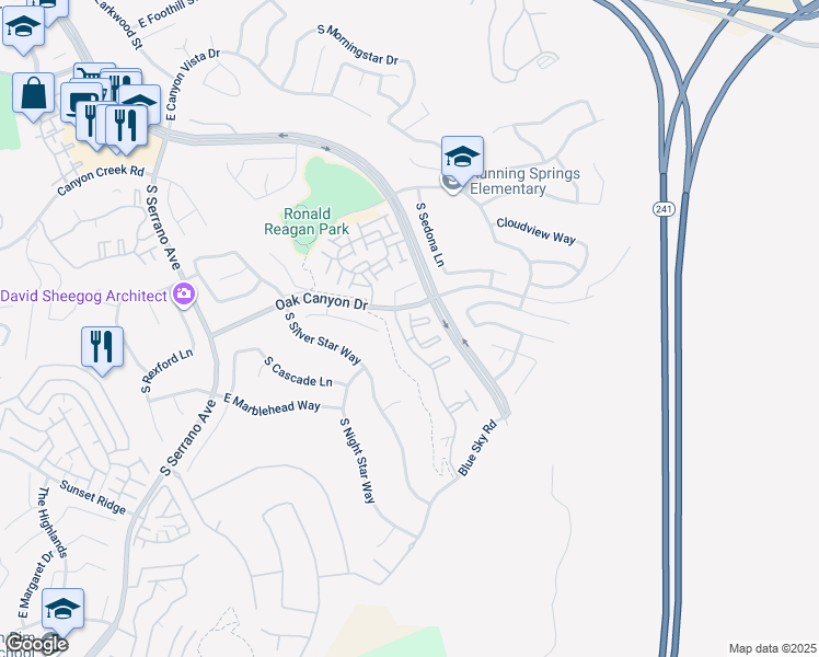 map of restaurants, bars, coffee shops, grocery stores, and more near 922 South Country Glen Way in Anaheim