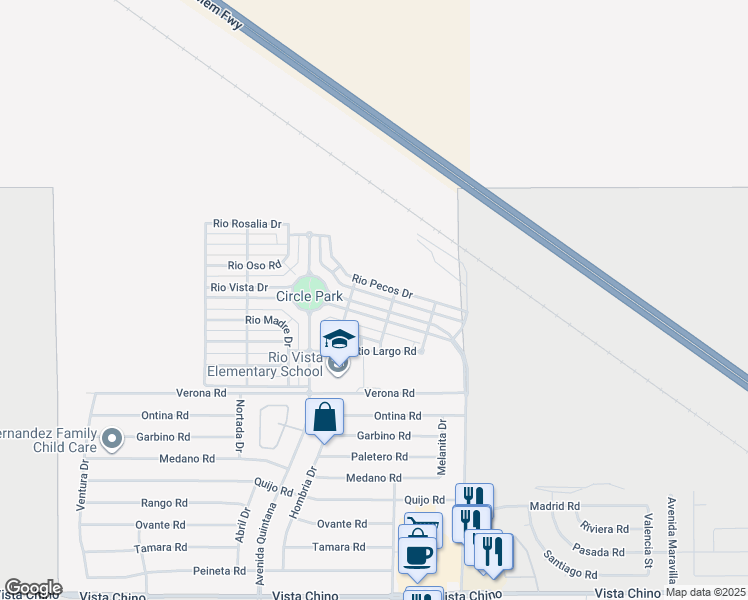 map of restaurants, bars, coffee shops, grocery stores, and more near 67760 Rio Vista Drive in Cathedral City