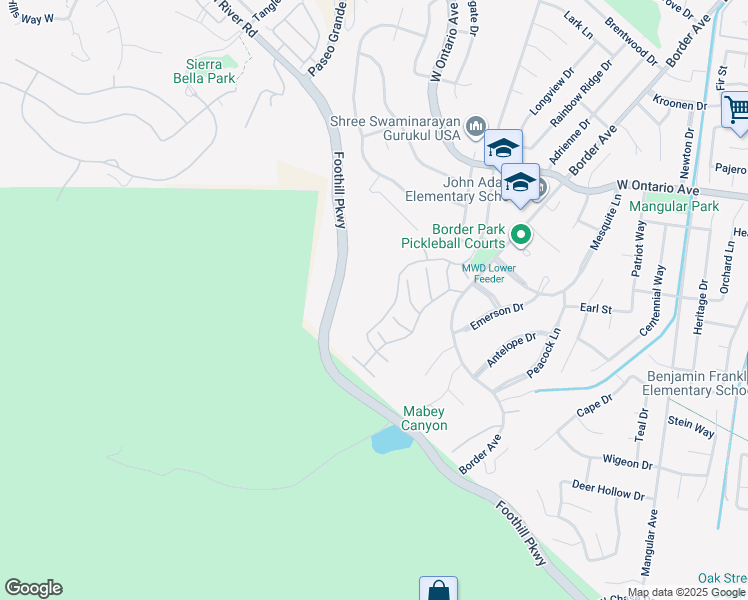 map of restaurants, bars, coffee shops, grocery stores, and more near 2604 Avenida Del Vista in Corona