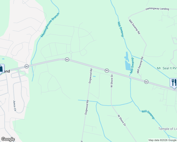 map of restaurants, bars, coffee shops, grocery stores, and more near 2496 Dogwood Road in Longs