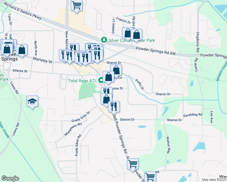 map of restaurants, bars, coffee shops, grocery stores, and more near 4061 Austell Powder Springs Road Southwest in Powder Springs