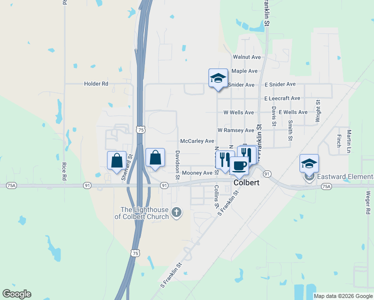 map of restaurants, bars, coffee shops, grocery stores, and more near 510 West Coleman Avenue in Colbert
