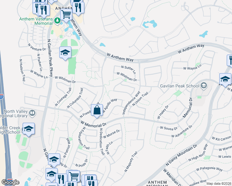 map of restaurants, bars, coffee shops, grocery stores, and more near 40820 North Apollo Way in New River