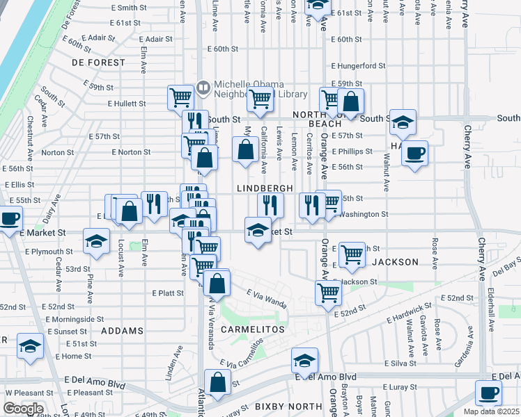 map of restaurants, bars, coffee shops, grocery stores, and more near in Lakewood