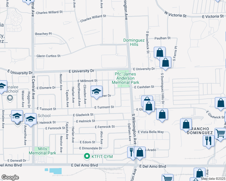 map of restaurants, bars, coffee shops, grocery stores, and more near 19307 Kemp Avenue in Carson