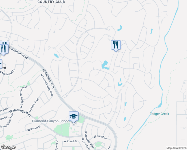 map of restaurants, bars, coffee shops, grocery stores, and more near 40809 North Thunder Hills Court in New River