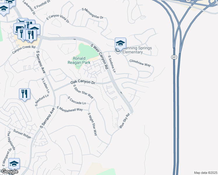 map of restaurants, bars, coffee shops, grocery stores, and more near 922 South Country Glen Way in Anaheim