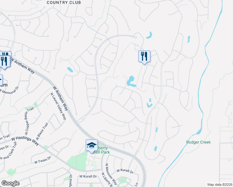 map of restaurants, bars, coffee shops, grocery stores, and more near 40809 North Thunder Hills Court in New River