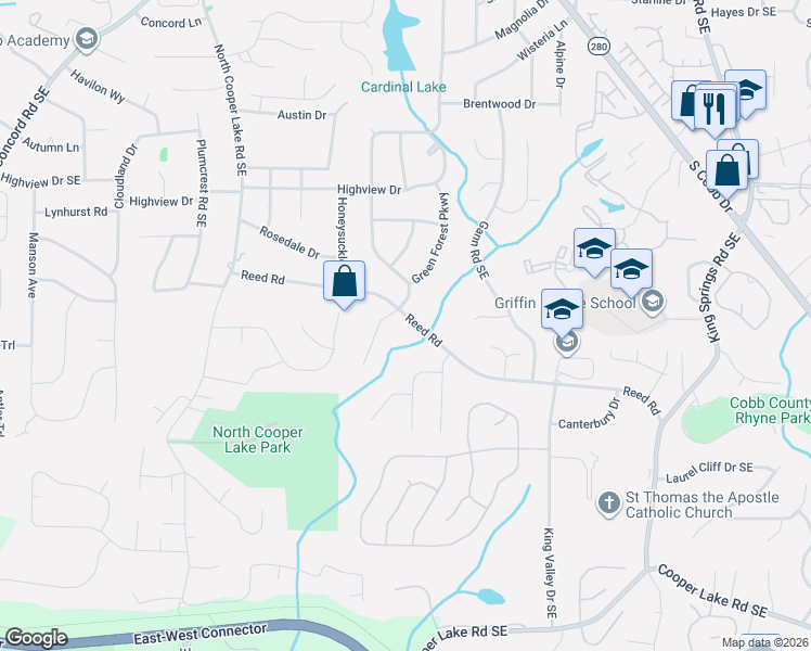 map of restaurants, bars, coffee shops, grocery stores, and more near 850 Reed Road in Smyrna