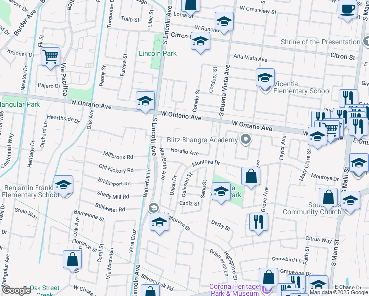 map of restaurants, bars, coffee shops, grocery stores, and more near 994 Horatio Avenue in Corona