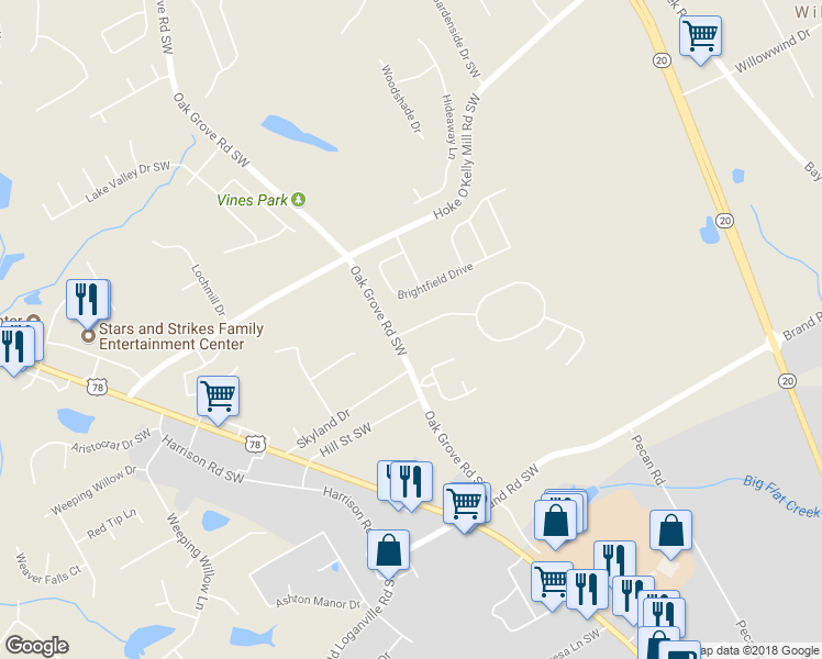 map of restaurants, bars, coffee shops, grocery stores, and more near 435 Shadowbrooke Drive in Loganville