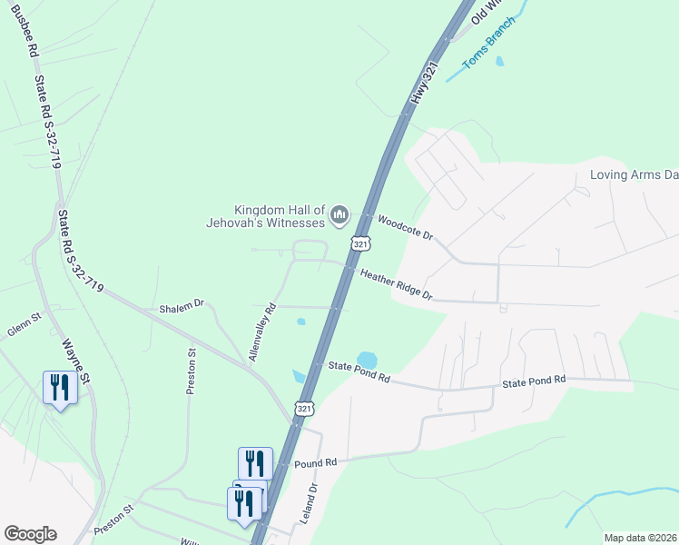 map of restaurants, bars, coffee shops, grocery stores, and more near 4608 U.S. 321 in Gaston