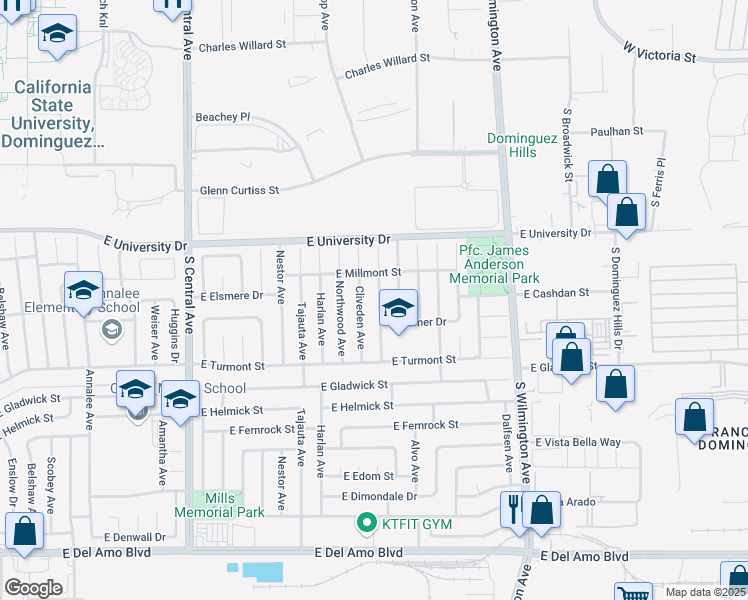 map of restaurants, bars, coffee shops, grocery stores, and more near 19233 Broadacres Avenue in Carson