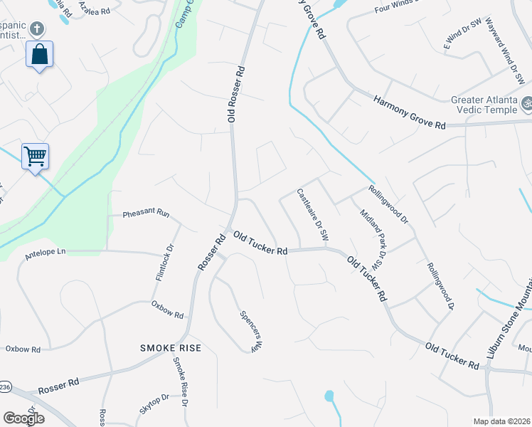 map of restaurants, bars, coffee shops, grocery stores, and more near 430 Beaumont Drive Southwest in Stone Mountain