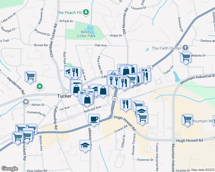 map of restaurants, bars, coffee shops, grocery stores, and more near 5181 Lavista Road in Tucker