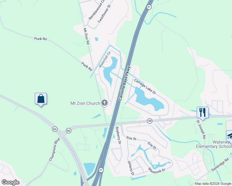 map of restaurants, bars, coffee shops, grocery stores, and more near 293 Waterfall Circle in Little River