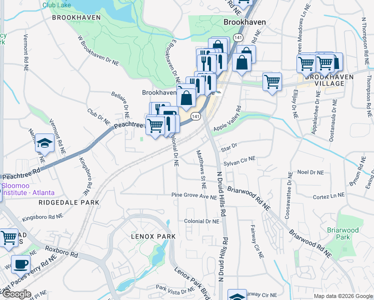 map of restaurants, bars, coffee shops, grocery stores, and more near 1170 Standard Drive Northeast in Atlanta