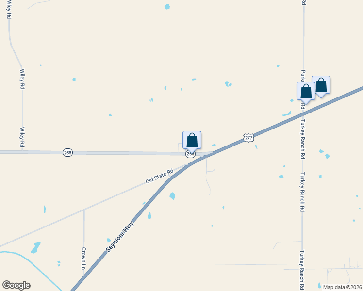 map of restaurants, bars, coffee shops, grocery stores, and more near 3935 Texas 258 in Wichita Falls