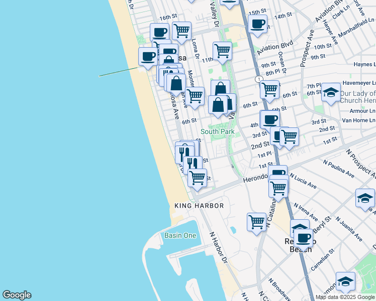 map of restaurants, bars, coffee shops, grocery stores, and more near 320 Hermosa Avenue in Hermosa Beach