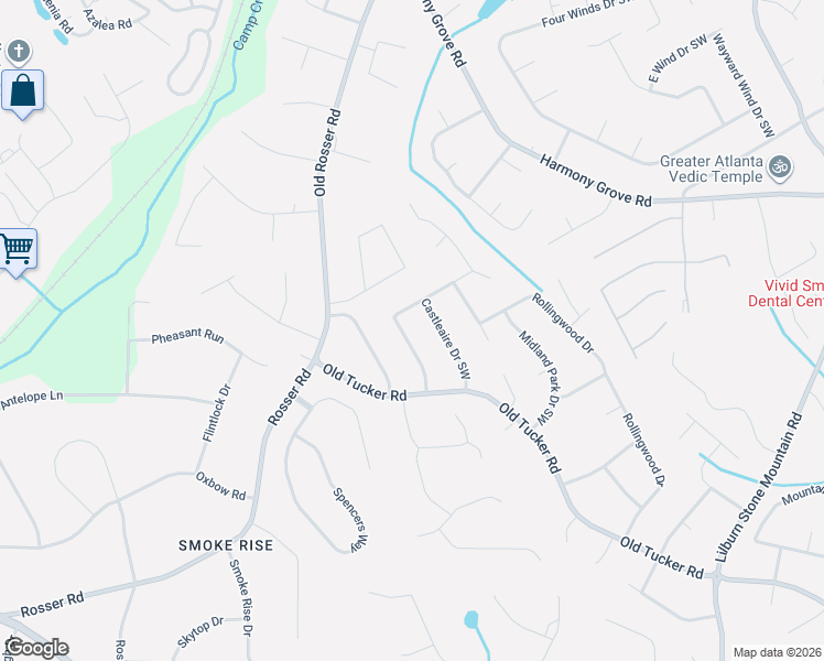 map of restaurants, bars, coffee shops, grocery stores, and more near 395 Royal Oaks Terrace Southwest in Stone Mountain