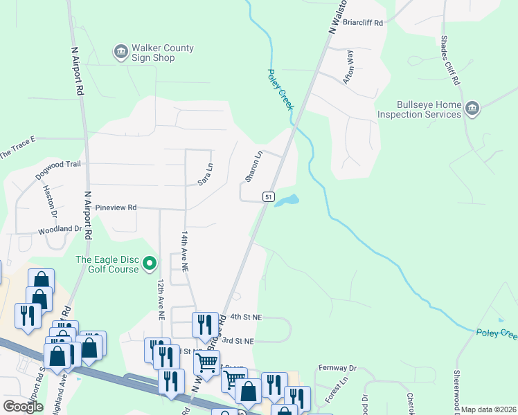 map of restaurants, bars, coffee shops, grocery stores, and more near 1702 Sandra Lee Drive in Jasper
