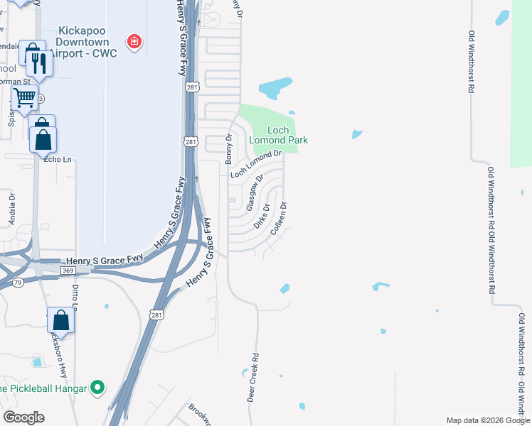 map of restaurants, bars, coffee shops, grocery stores, and more near 229 Dirks Drive in Wichita Falls