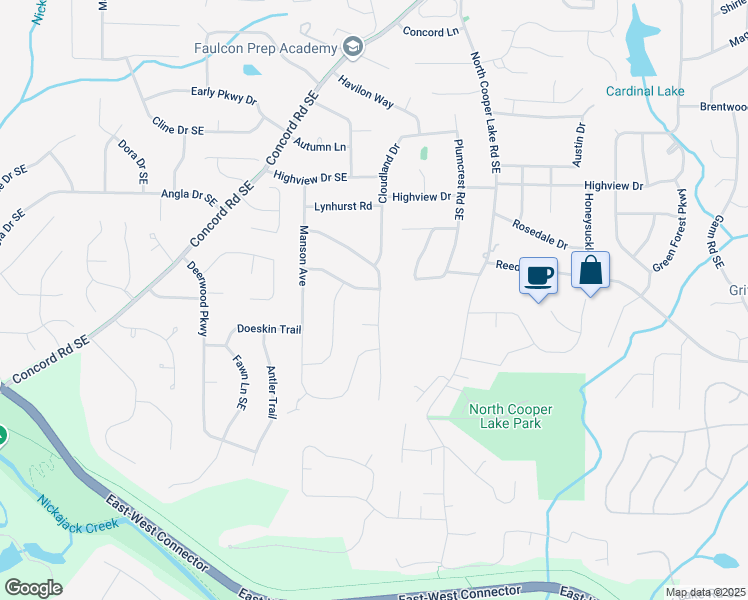 map of restaurants, bars, coffee shops, grocery stores, and more near 418 Mockingbird Lane Southeast in Smyrna