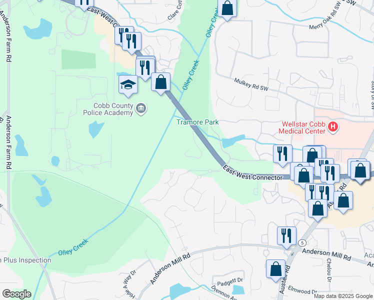 map of restaurants, bars, coffee shops, grocery stores, and more near 2145 East - West Conn in Austell