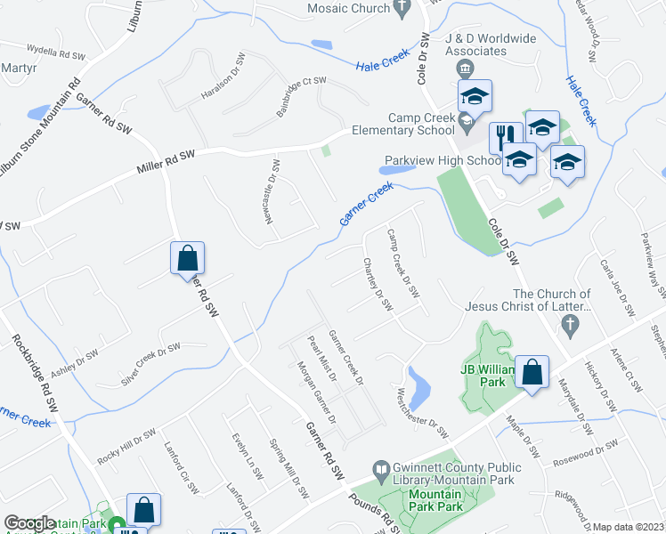 map of restaurants, bars, coffee shops, grocery stores, and more near 4992 Cross Court Southwest in Lilburn