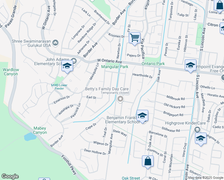 map of restaurants, bars, coffee shops, grocery stores, and more near 2393 Centennial Way in Corona