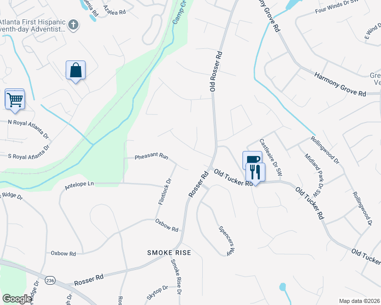 map of restaurants, bars, coffee shops, grocery stores, and more near 359 Hightower Trail Southwest in Stone Mountain
