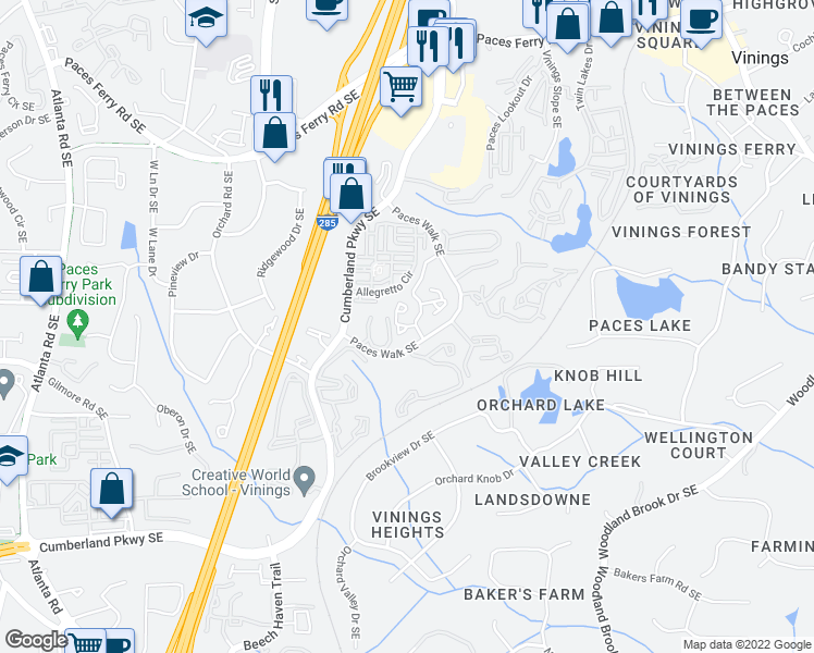 map of restaurants, bars, coffee shops, grocery stores, and more near 3900 Paces Walk in Atlanta