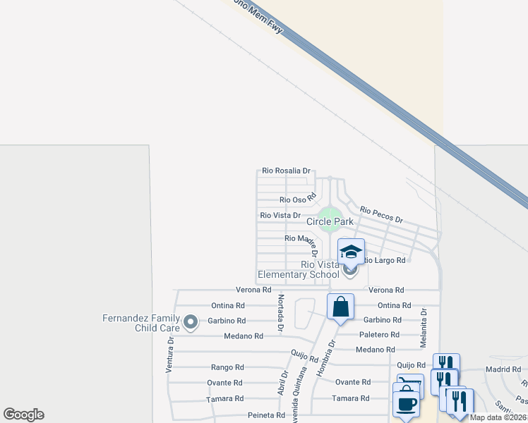 map of restaurants, bars, coffee shops, grocery stores, and more near 67374 Rio Vista Drive in Cathedral City