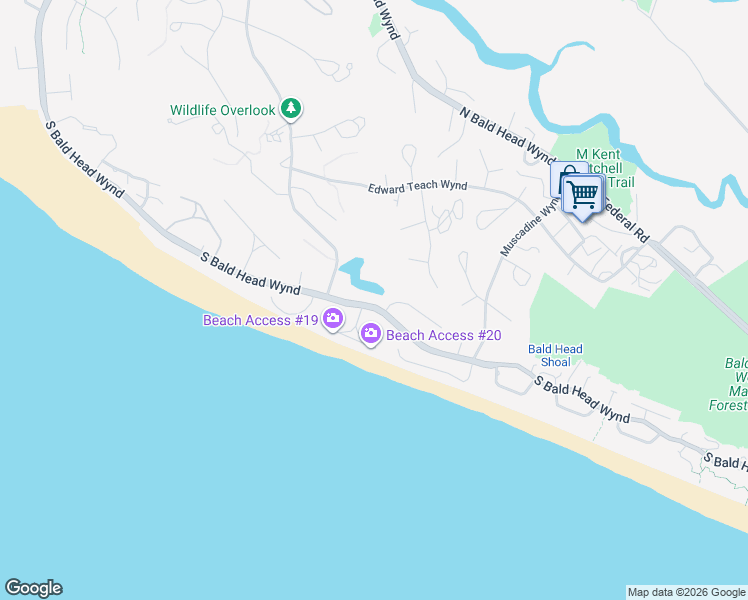 map of restaurants, bars, coffee shops, grocery stores, and more near 5 Laughing Gull Trail in Bald Head Island