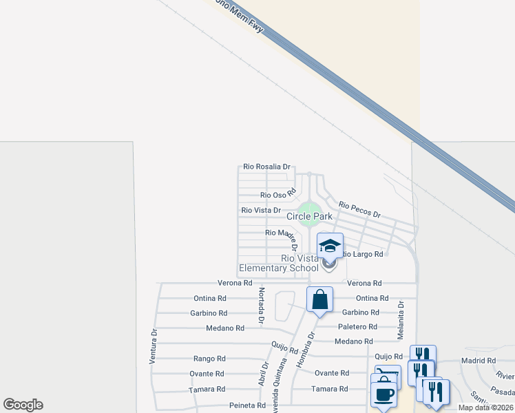 map of restaurants, bars, coffee shops, grocery stores, and more near 67426 Rio Vista Drive in Cathedral City