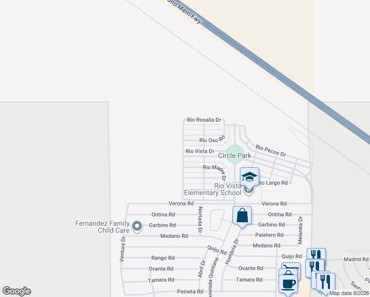 map of restaurants, bars, coffee shops, grocery stores, and more near 67374 Rio Vista Drive in Cathedral City