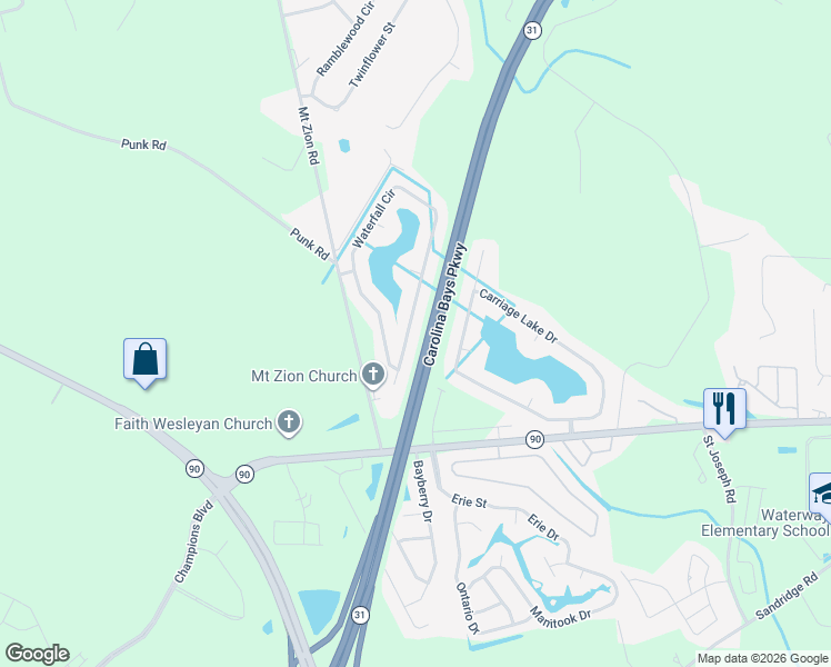 map of restaurants, bars, coffee shops, grocery stores, and more near 281 Waterfall Circle in Little River