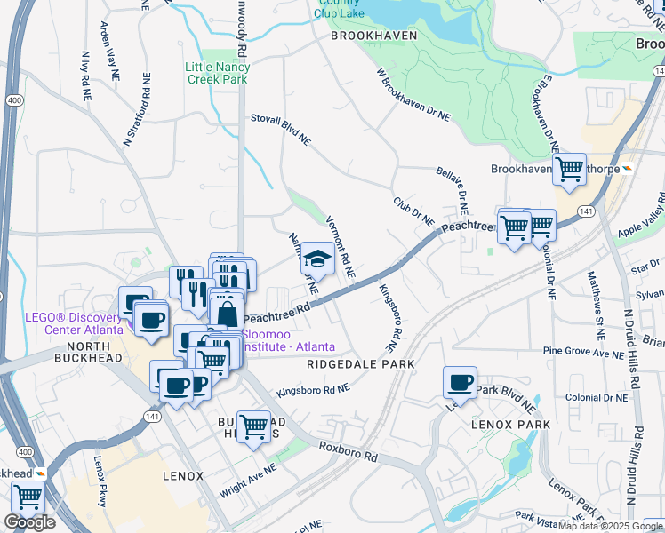 map of restaurants, bars, coffee shops, grocery stores, and more near 3734 Paige Way in Atlanta