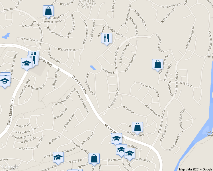 map of restaurants, bars, coffee shops, grocery stores, and more near 1940 West Spirit Court in New River