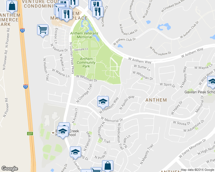 map of restaurants, bars, coffee shops, grocery stores, and more near 3426 West Steinbeck Drive in New River
