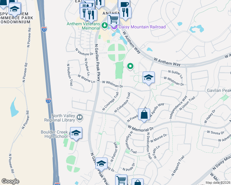 map of restaurants, bars, coffee shops, grocery stores, and more near 3518 West Spirit Lane in New River
