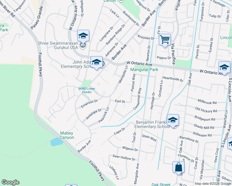 map of restaurants, bars, coffee shops, grocery stores, and more near 2396 Independence Circle in Corona