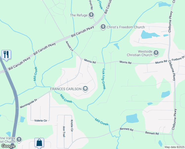 map of restaurants, bars, coffee shops, grocery stores, and more near 143 Cotton Mill Drive in Hiram