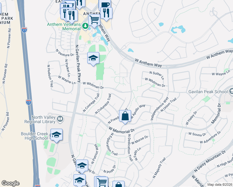 map of restaurants, bars, coffee shops, grocery stores, and more near 3426 West Steinbeck Drive in New River